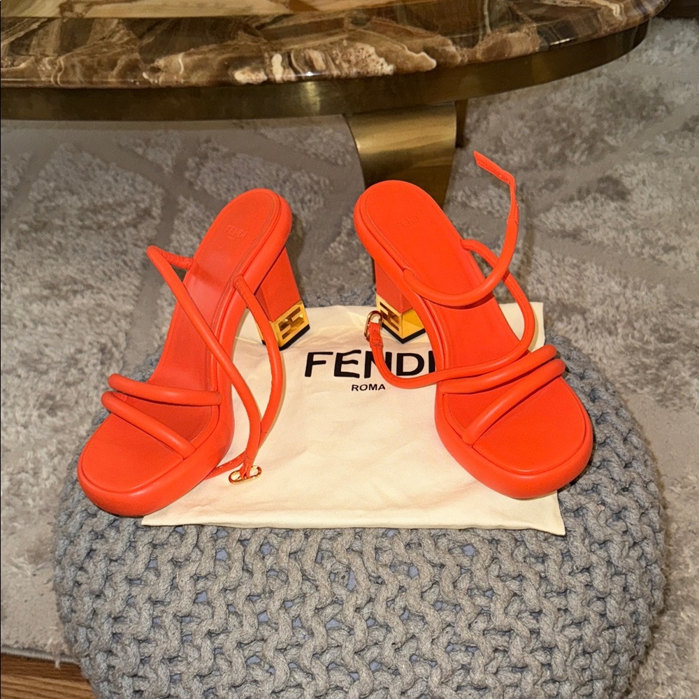 Fendi Bold Orange Strappy Heels. NWOB. Dust bags included